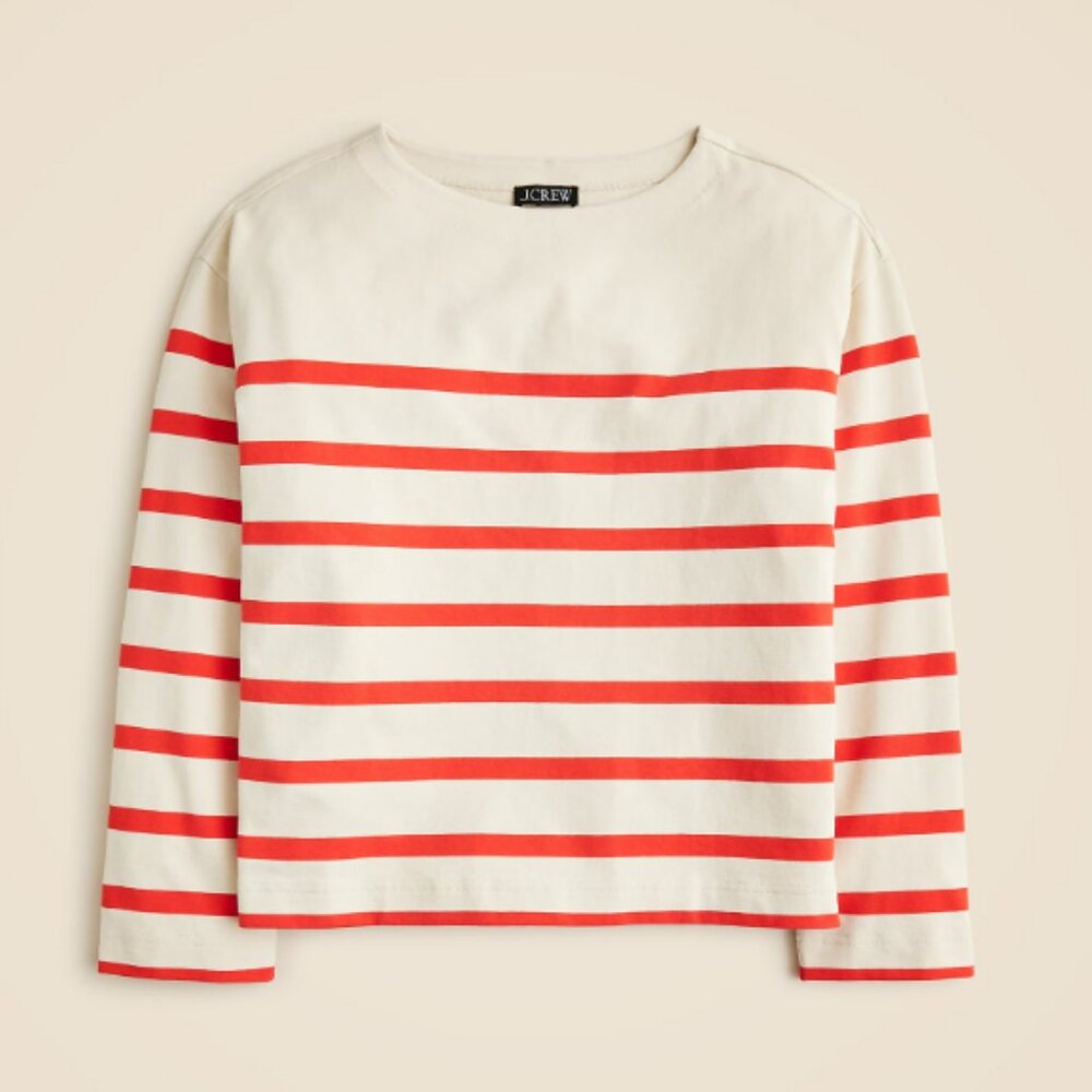 NWT J.Crew Mariner Jersey Relaxed Boatneck T-shirt in Red Stripe - Size Large